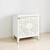 Hand-carved Floral Design 3 Drawers Bedside Table White | Hand-carved Floral Design 3 Drawers Nightstand Table White